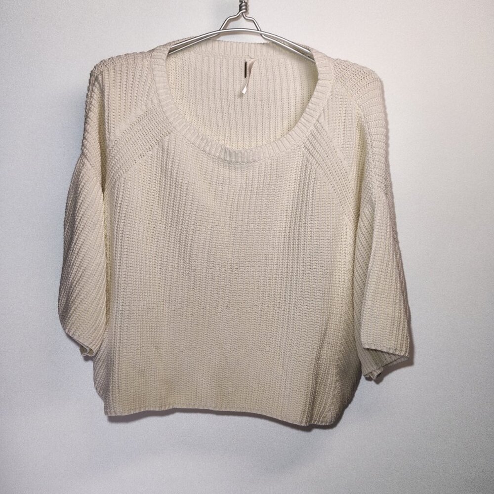 Free People Womens Cream Crochet Knit Crewneck Cardigan Oversized Size Small
